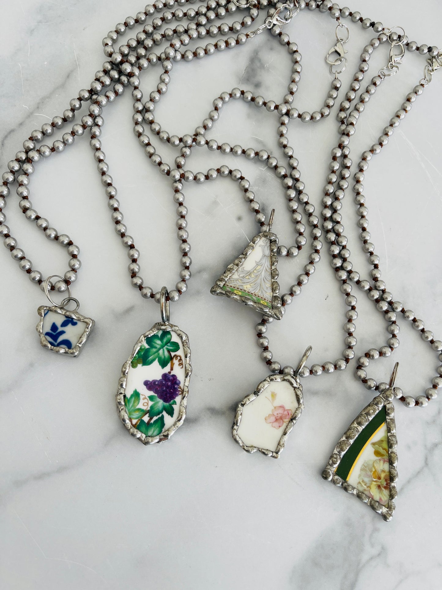 Floral China Pendant Necklace