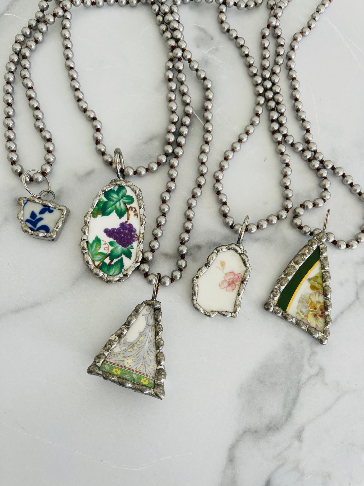 Floral China Pendant Necklace