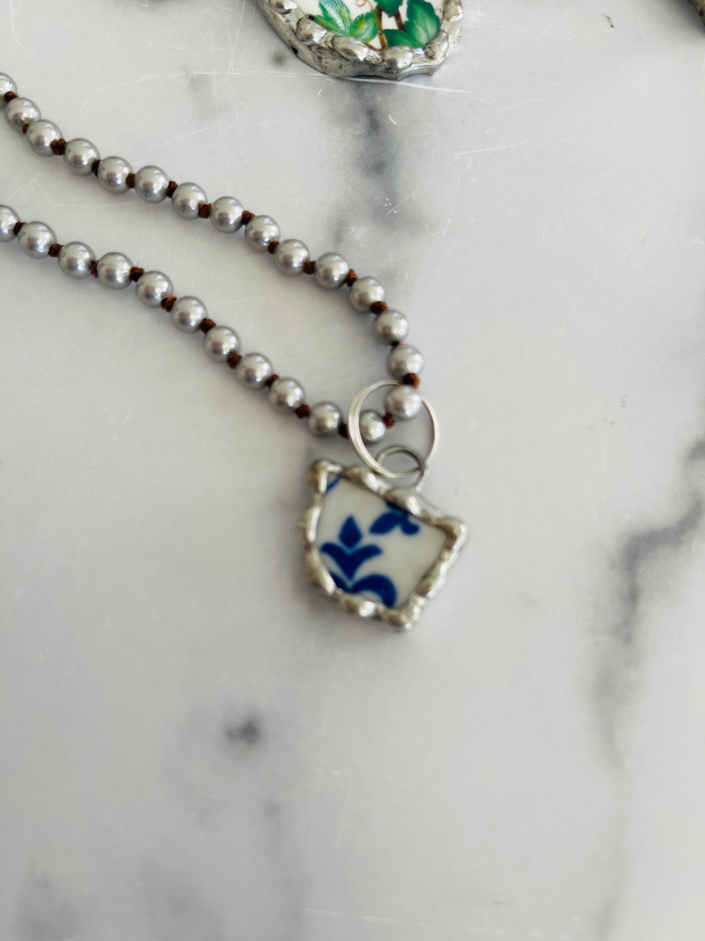 Floral China Pendant Necklace