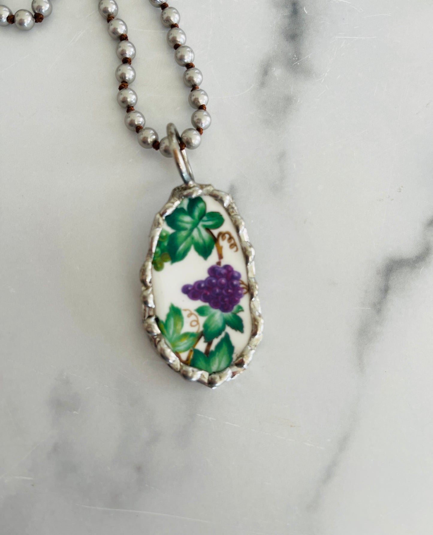 Floral China Pendant Necklace