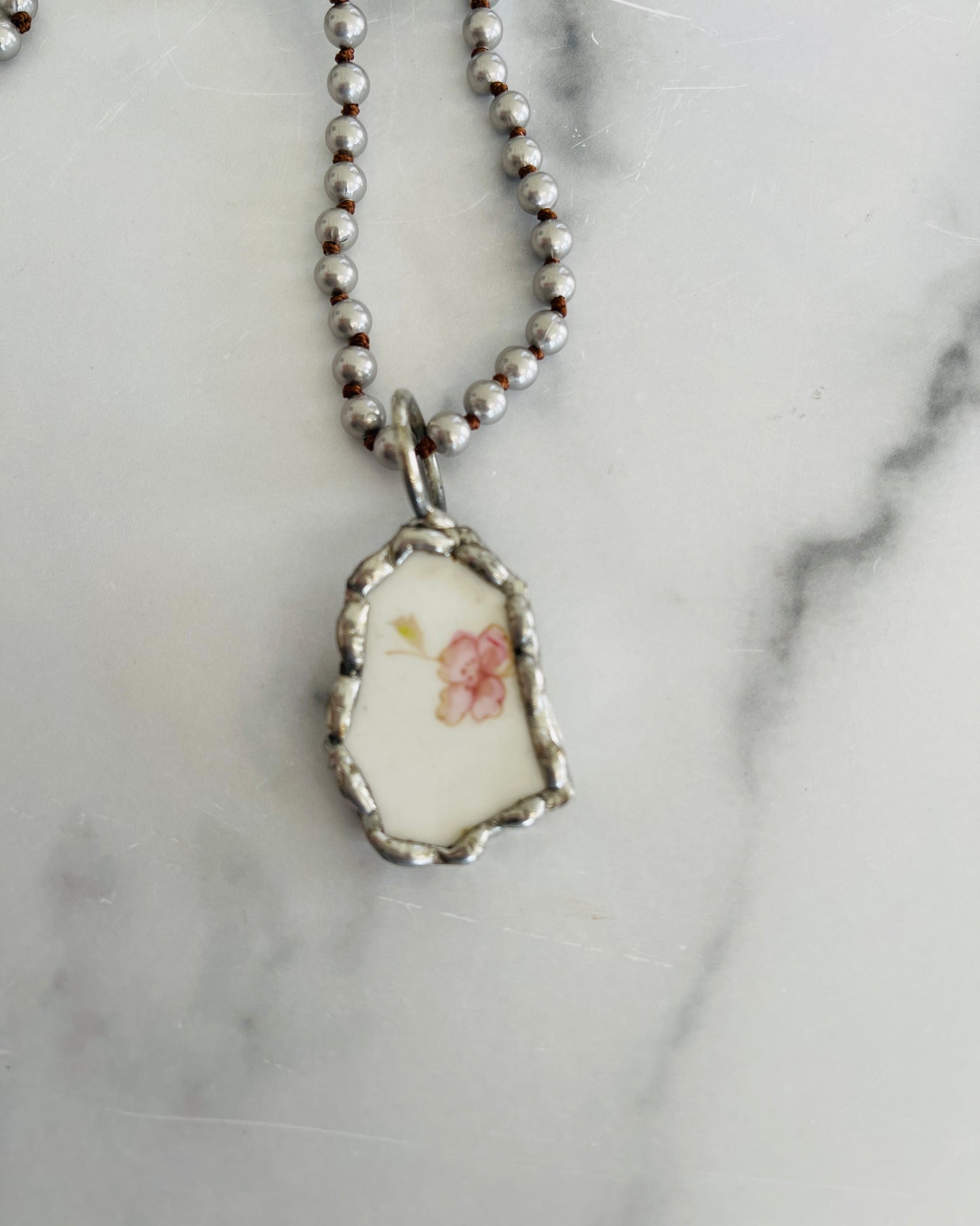 Floral China Pendant Necklace