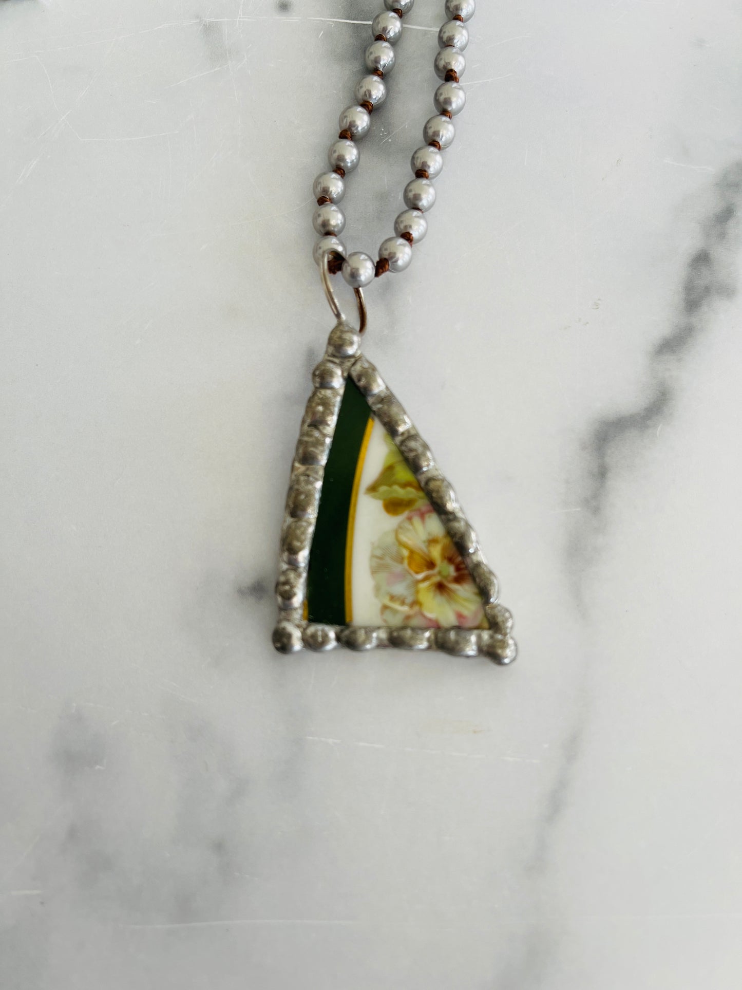 Floral China Pendant Necklace