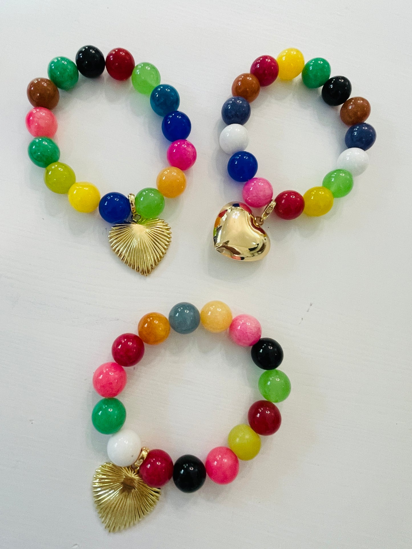 Glass beaded bracelet with Heart Charm