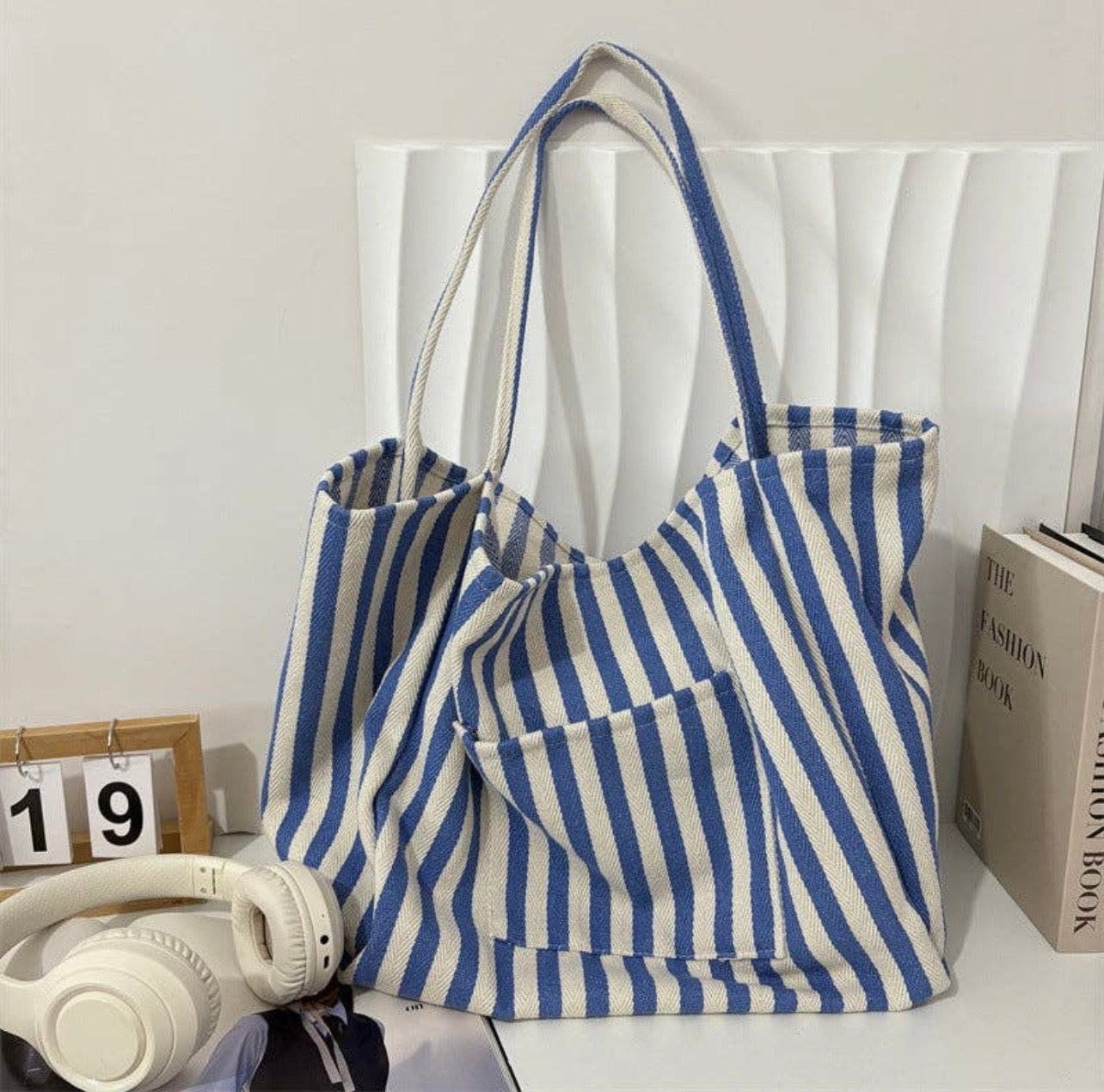 Striped-Slouchy Oversized Tote Bag