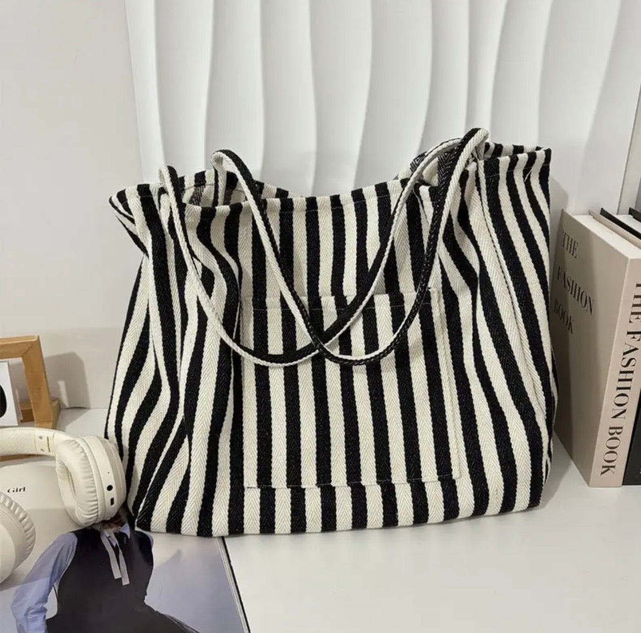 Striped-Slouchy Oversized Tote Bag