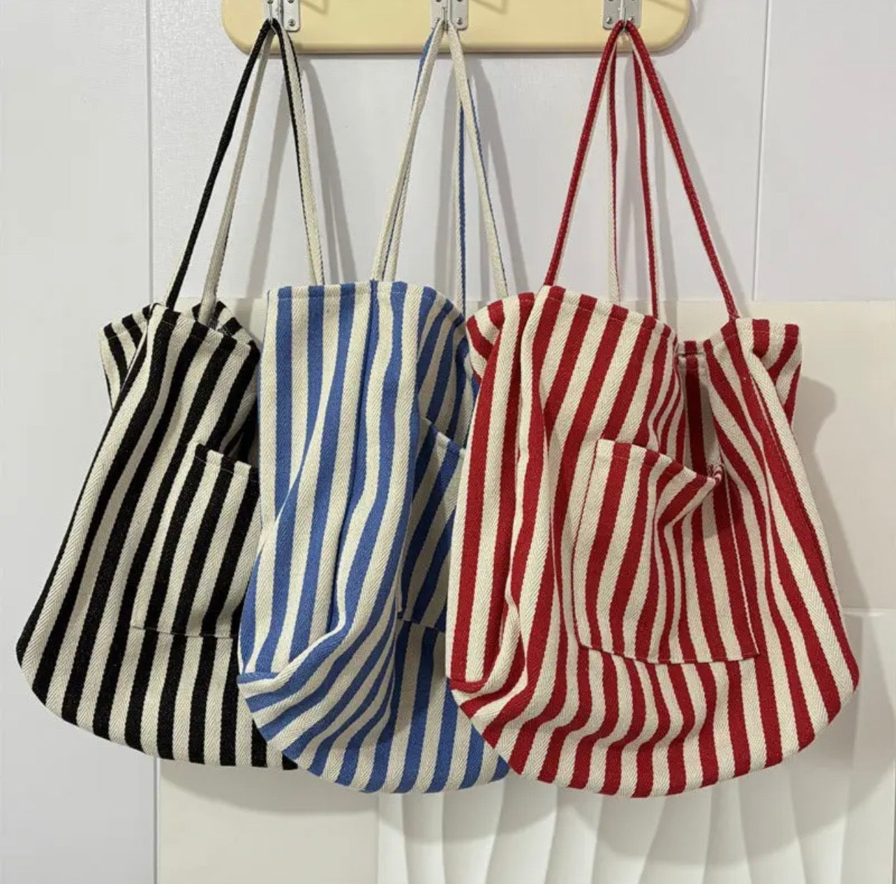 Striped-Slouchy Oversized Tote Bag