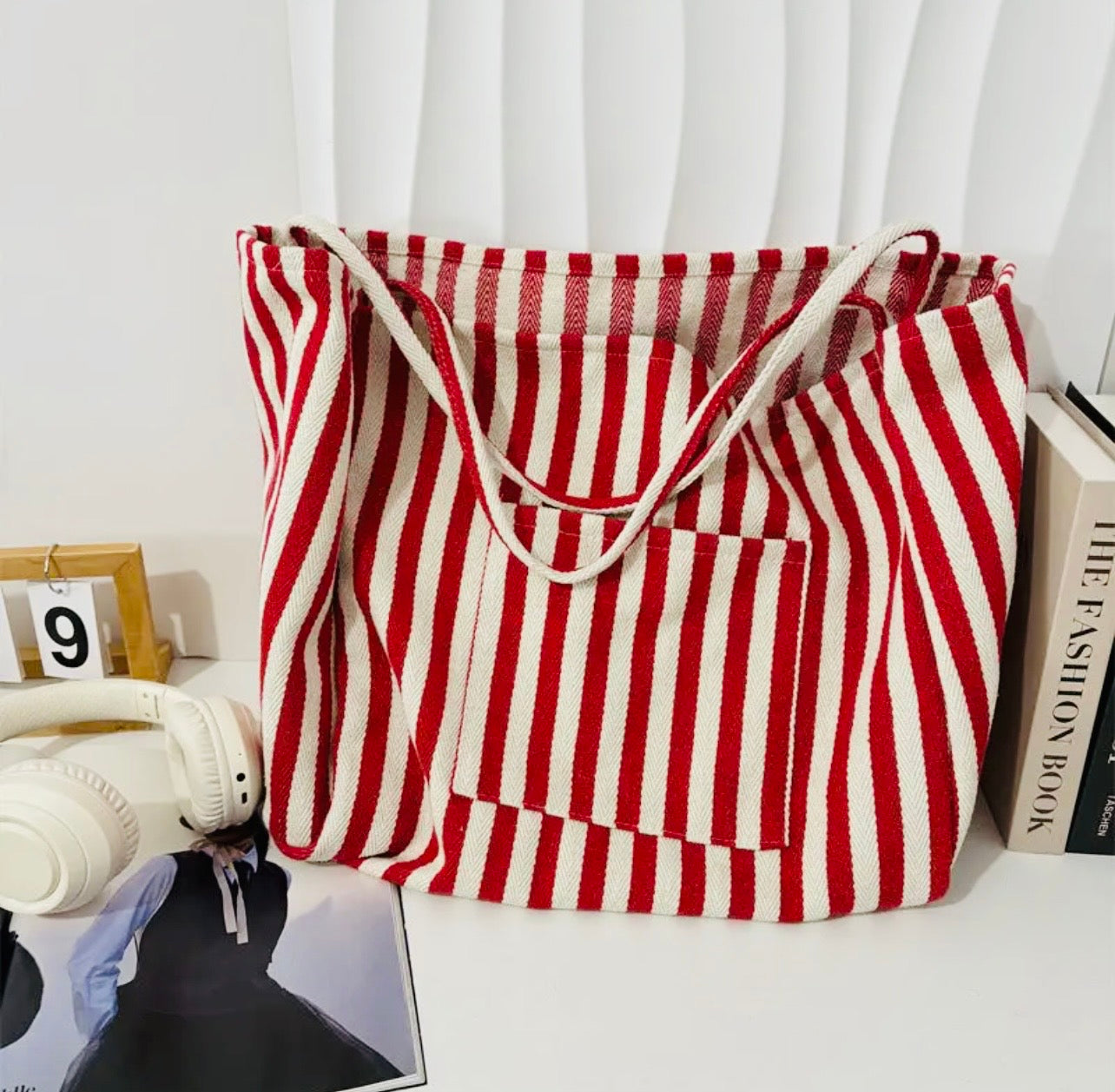 Striped-Slouchy Oversized Tote Bag